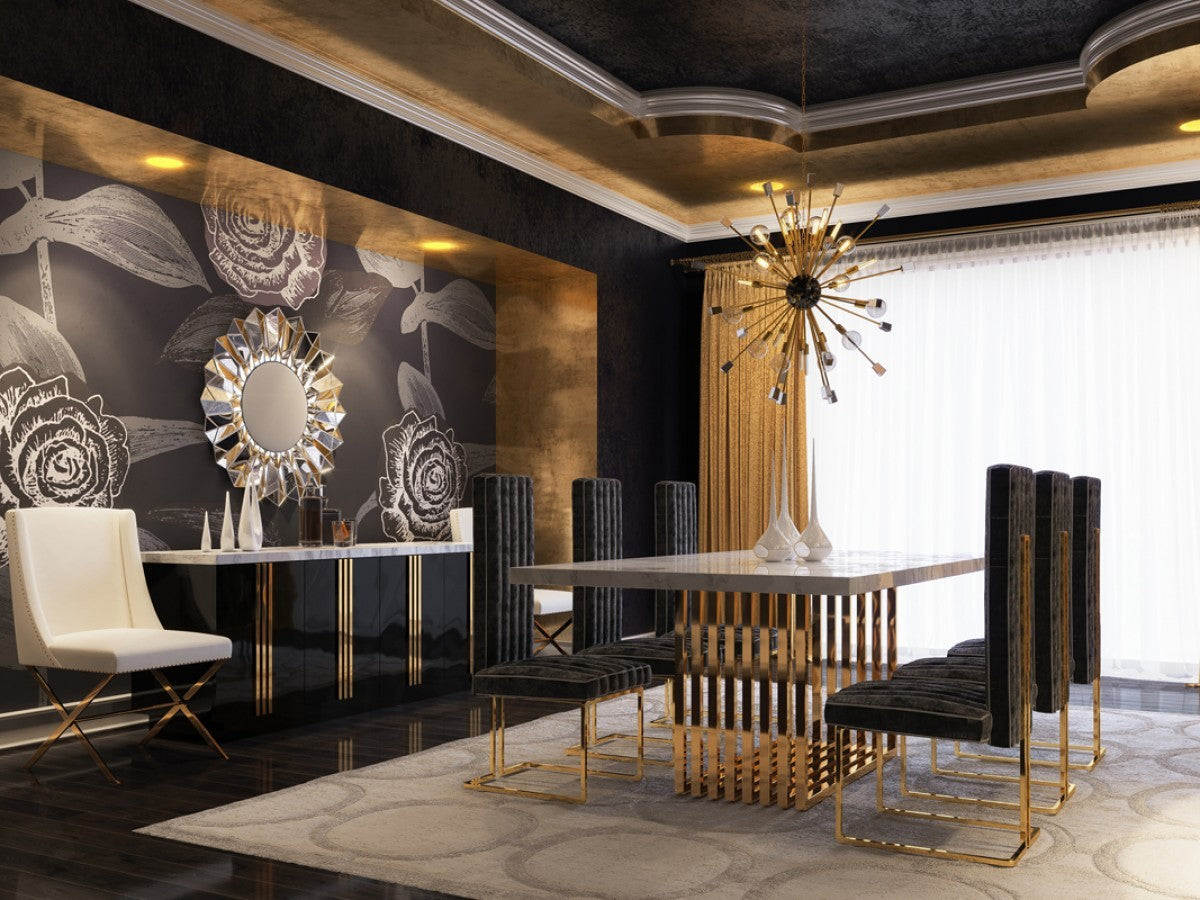 Set Of 2 Mod High Back Black And Rose Gold Dining Chairs By Homeroots | Dining Chairs | Modishstore