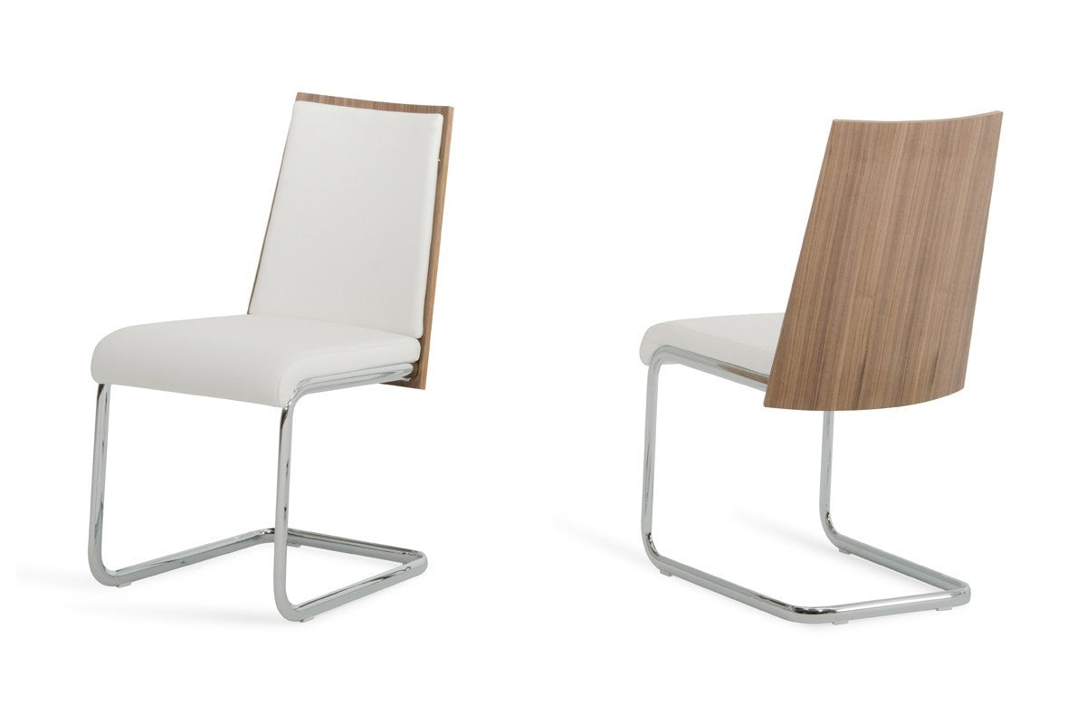 Set Of 2 Modern White Faux Leather And Walnut Finish Dining Chairs By Homeroots | Dining Chairs | Modishstore - 2