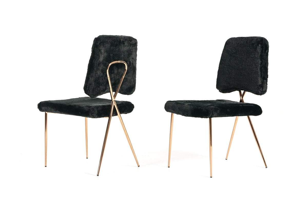 Set Of 2 Glam Modern Black Faux Fur Dining Chairs By Homeroots | Dining Chairs | Modishstore