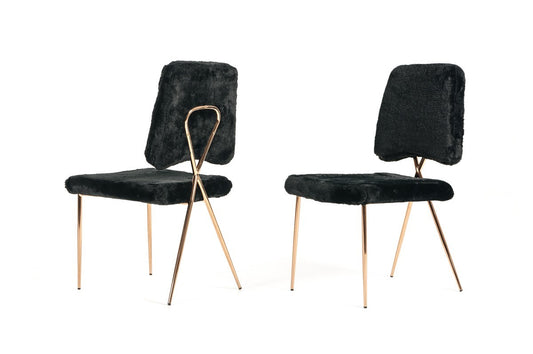 Set Of 2 Glam Modern Black Faux Fur Dining Chairs By Homeroots | Dining Chairs | Modishstore