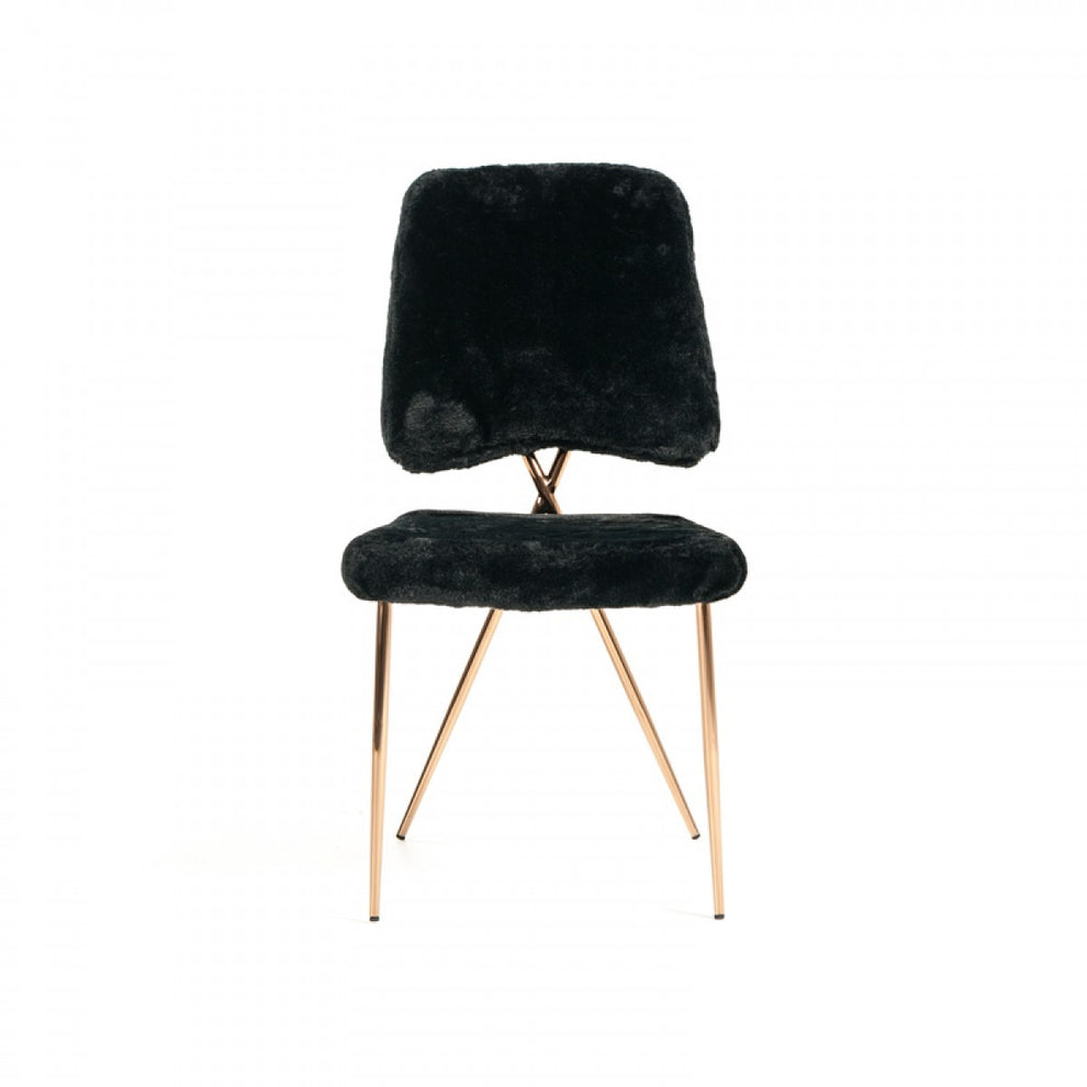 Set Of 2 Glam Modern Black Faux Fur Dining Chairs By Homeroots | Dining Chairs | Modishstore - 2