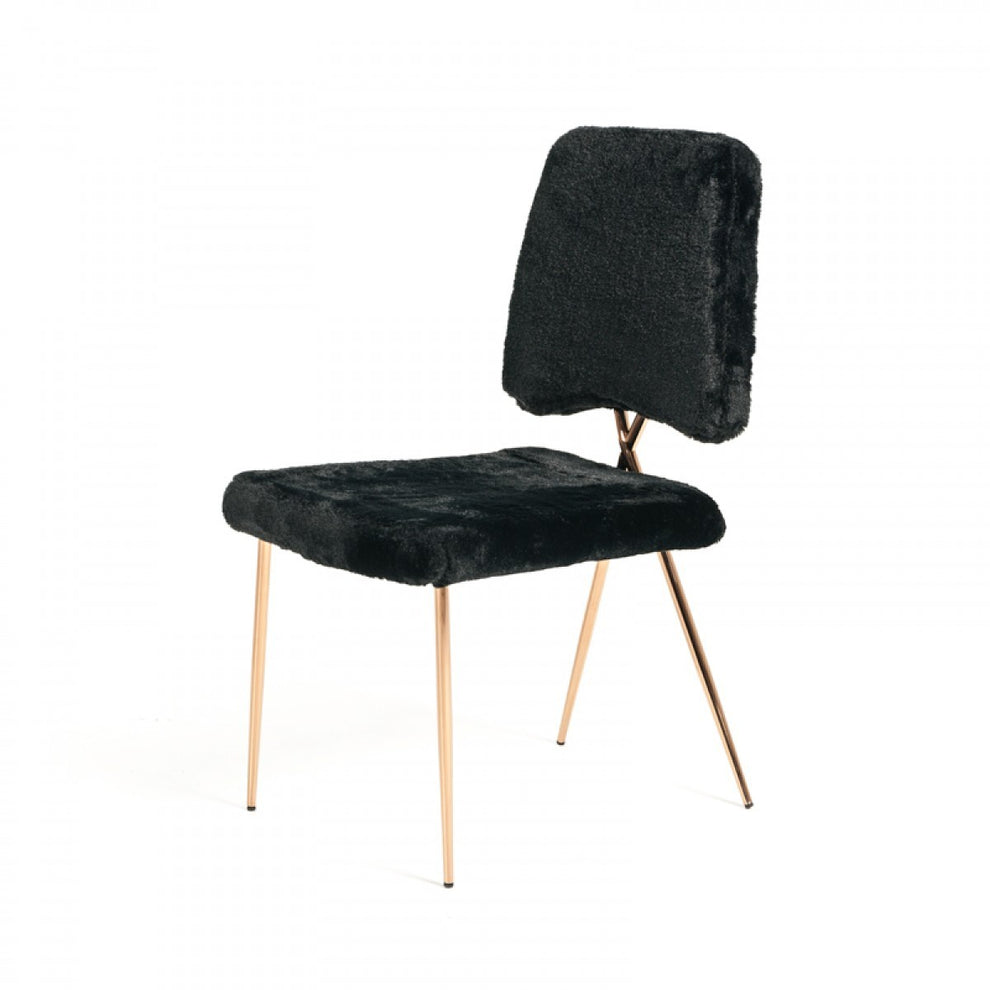 Set Of 2 Glam Modern Black Faux Fur Dining Chairs By Homeroots | Dining Chairs | Modishstore - 3