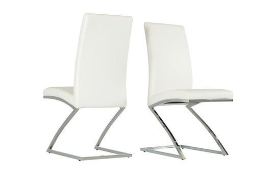 Set Of 2 Modern White Faux Leather And Chrome Dining Chairs By Homeroots | Dining Chairs | Modishstore