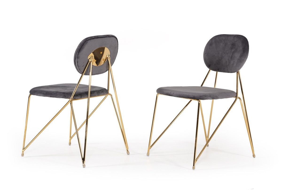 Set Of 2 Mid Century Mod Grey Velvet And Gold Dining Chairs By Homeroots | Dining Chairs | Modishstore