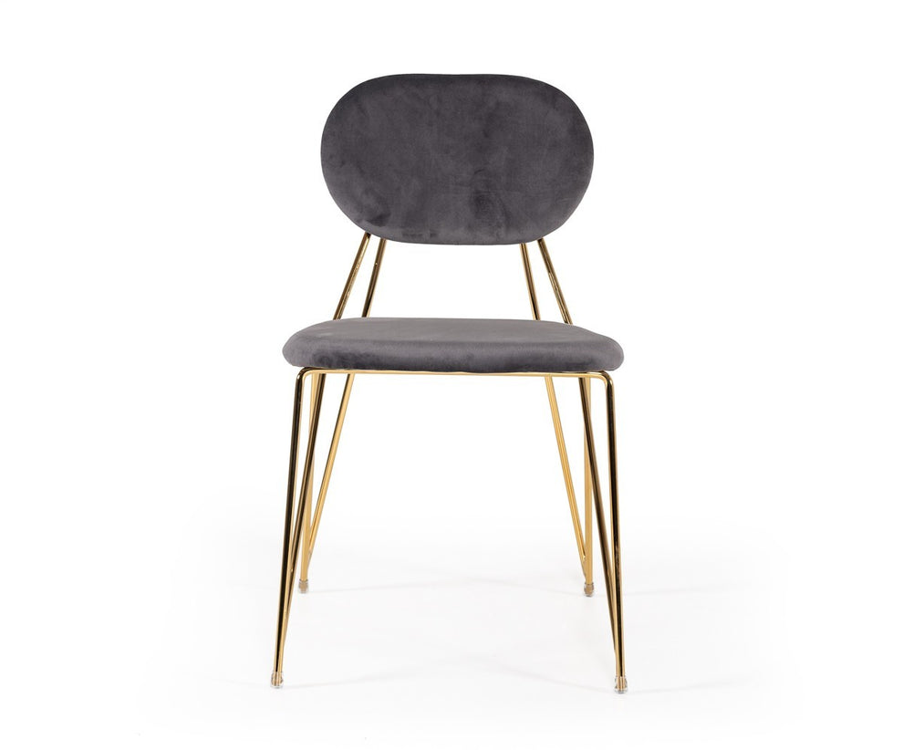 Set Of 2 Mid Century Mod Grey Velvet And Gold Dining Chairs By Homeroots | Dining Chairs | Modishstore - 2