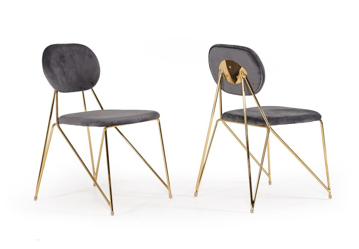 Set Of 2 Mid Century Mod Grey Velvet And Gold Dining Chairs By Homeroots | Dining Chairs | Modishstore - 3
