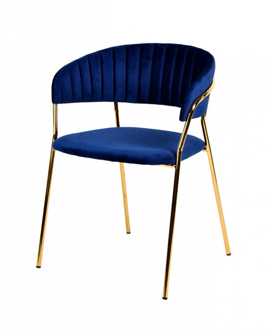 Set Of 2 Curved Chic Blue And Gold Velour Dining Chairs By Homeroots | Dining Chairs | Modishstore