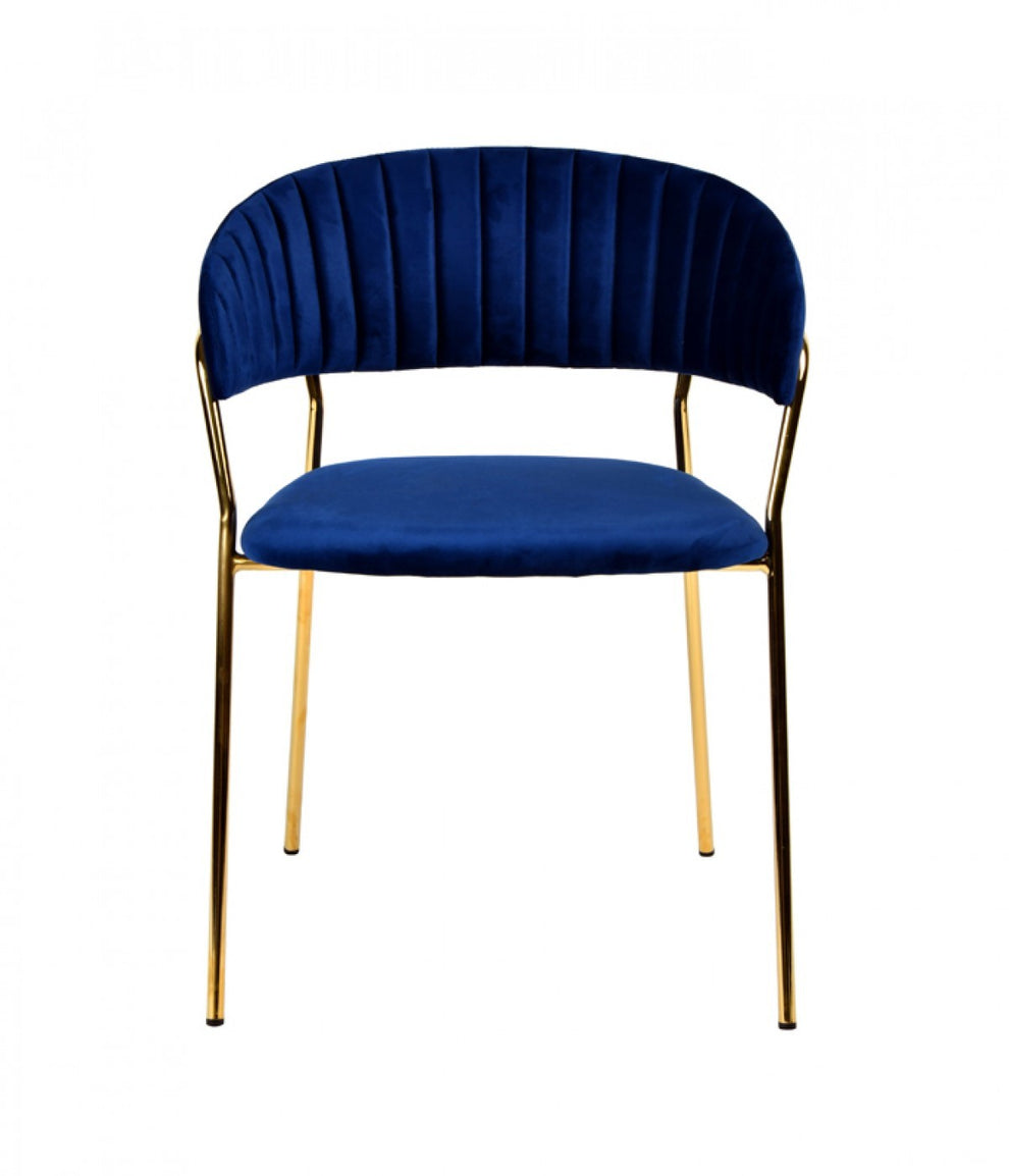 Set Of 2 Curved Chic Blue And Gold Velour Dining Chairs By Homeroots | Dining Chairs | Modishstore - 2