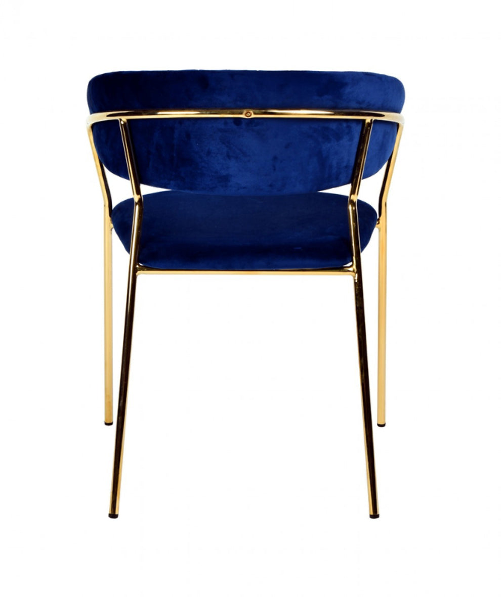 Set Of 2 Curved Chic Blue And Gold Velour Dining Chairs By Homeroots | Dining Chairs | Modishstore - 4