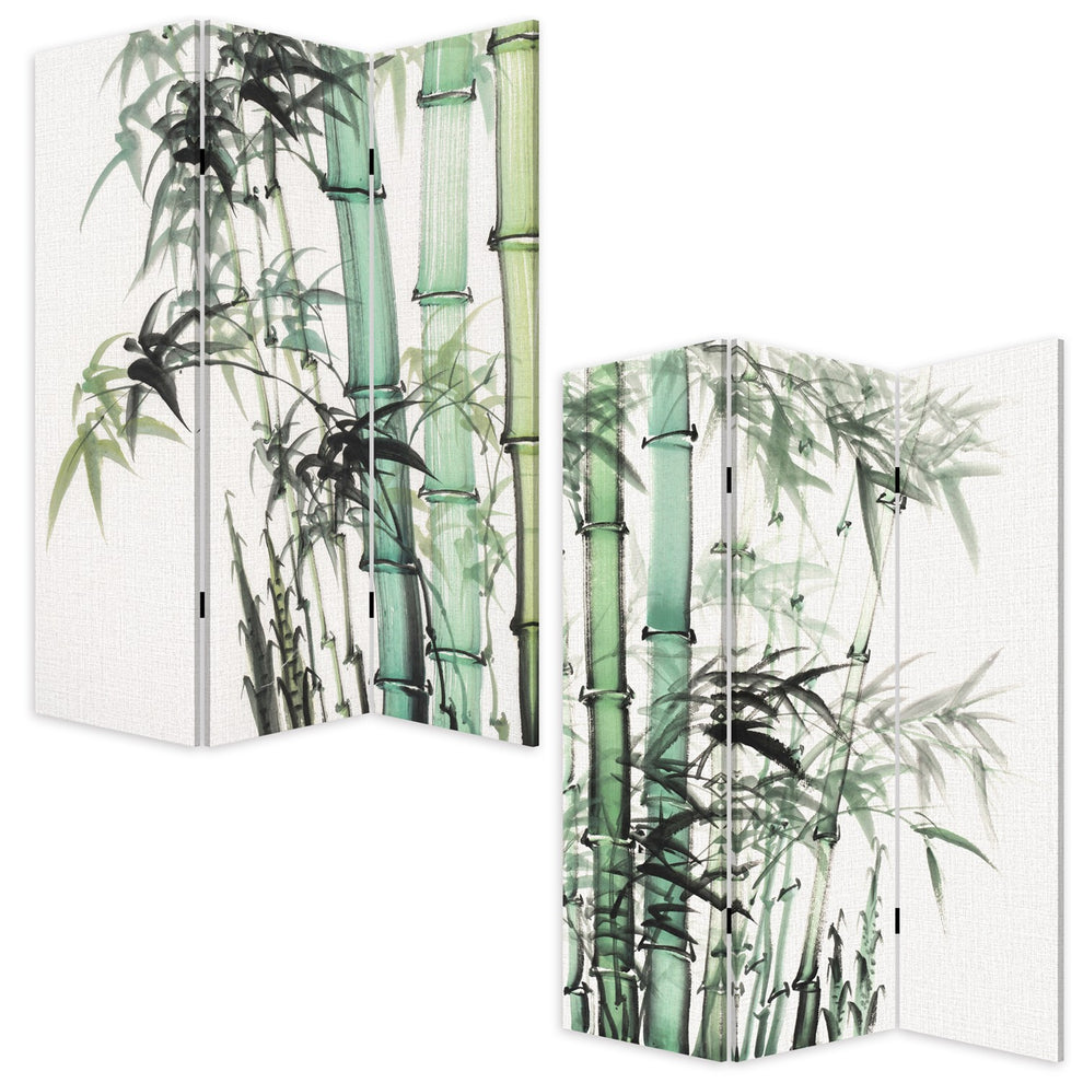 Three Panel Reversible Bamboo Art Room Divider Screen By Homeroots | Room Dividers | Modishstore - 4