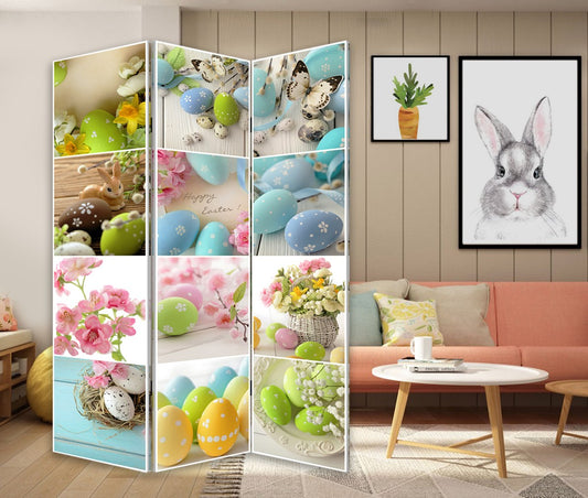 Three Panel Reversible Easter Spring Art Room Divider Screen By Homeroots | Room Dividers | Modishstore - 2
