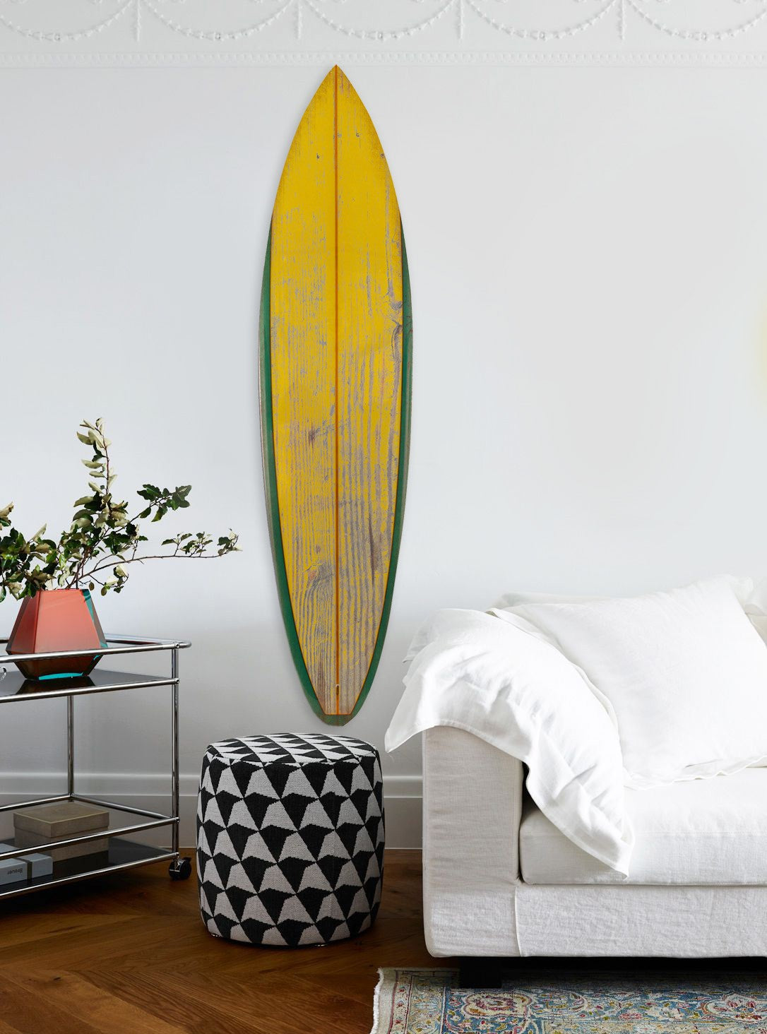 Distressed and Rustic Yellow Surfboard Wood Panel Wall Art By Homeroots | Wall Decor | Modishstore