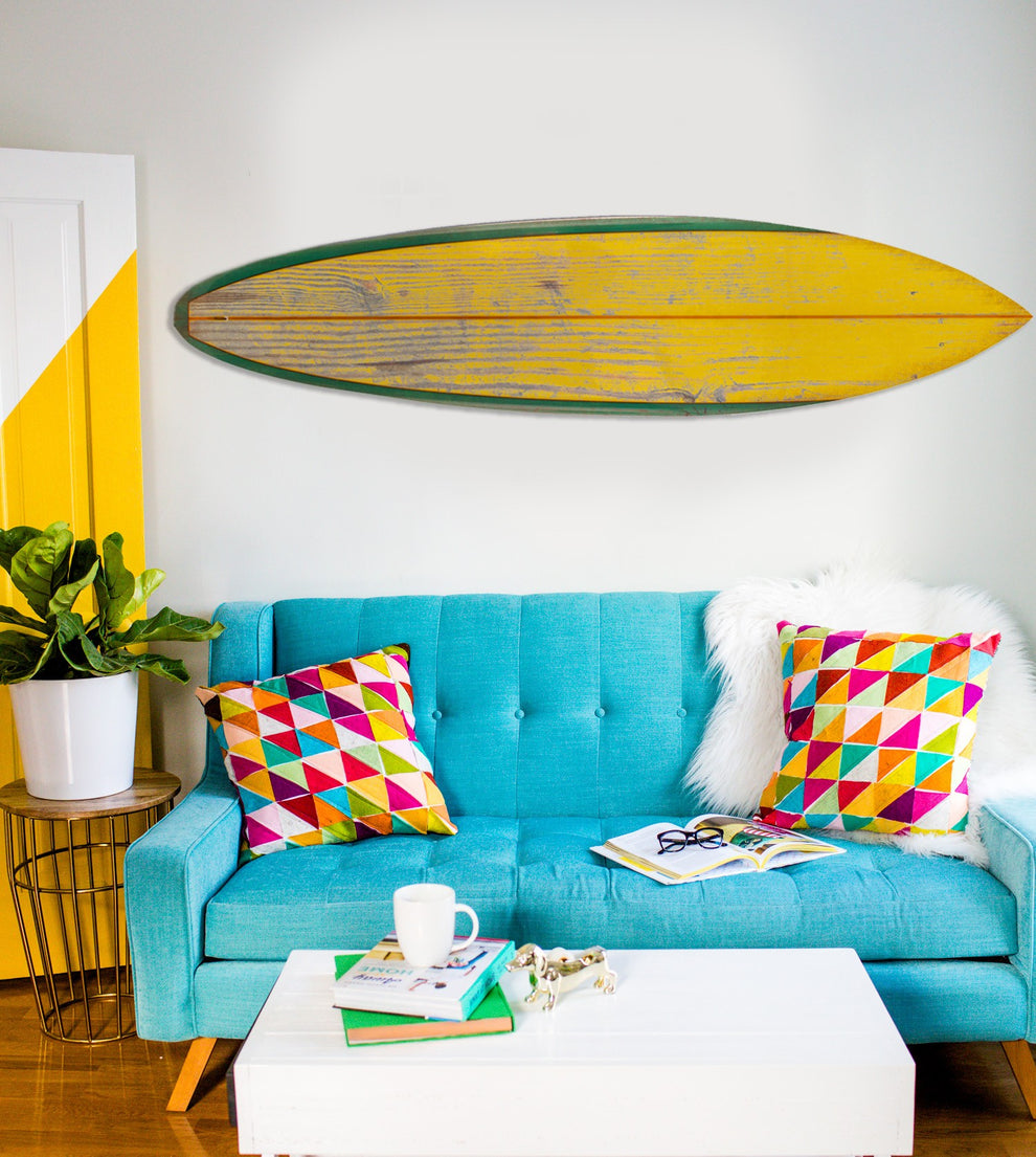 Distressed and Rustic Yellow Surfboard Wood Panel Wall Art By Homeroots | Wall Decor | Modishstore - 4