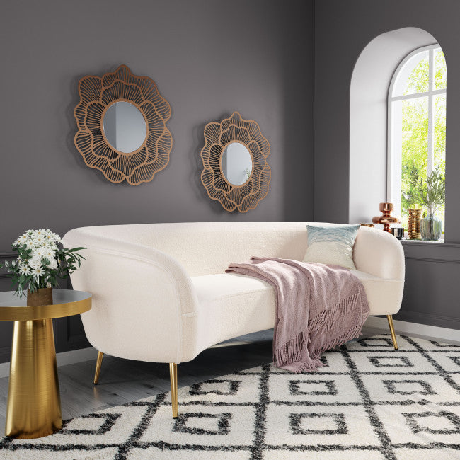 86" White Polyester Blend And Gold Sofa By Homeroots | Sofas | Modishstore - 8