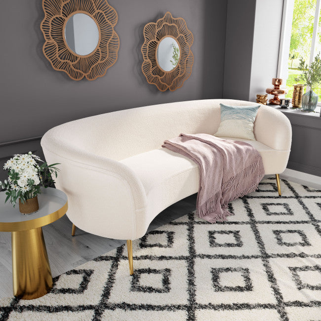 86" White Polyester Blend And Gold Sofa By Homeroots | Sofas | Modishstore - 9