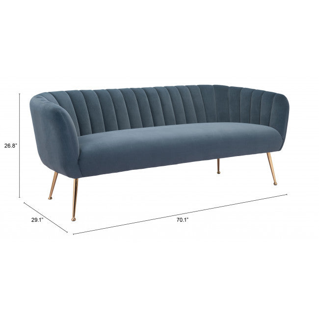 70" Dark Gray Velvet And Gold Sofa By Homeroots | Sofas | Modishstore - 9