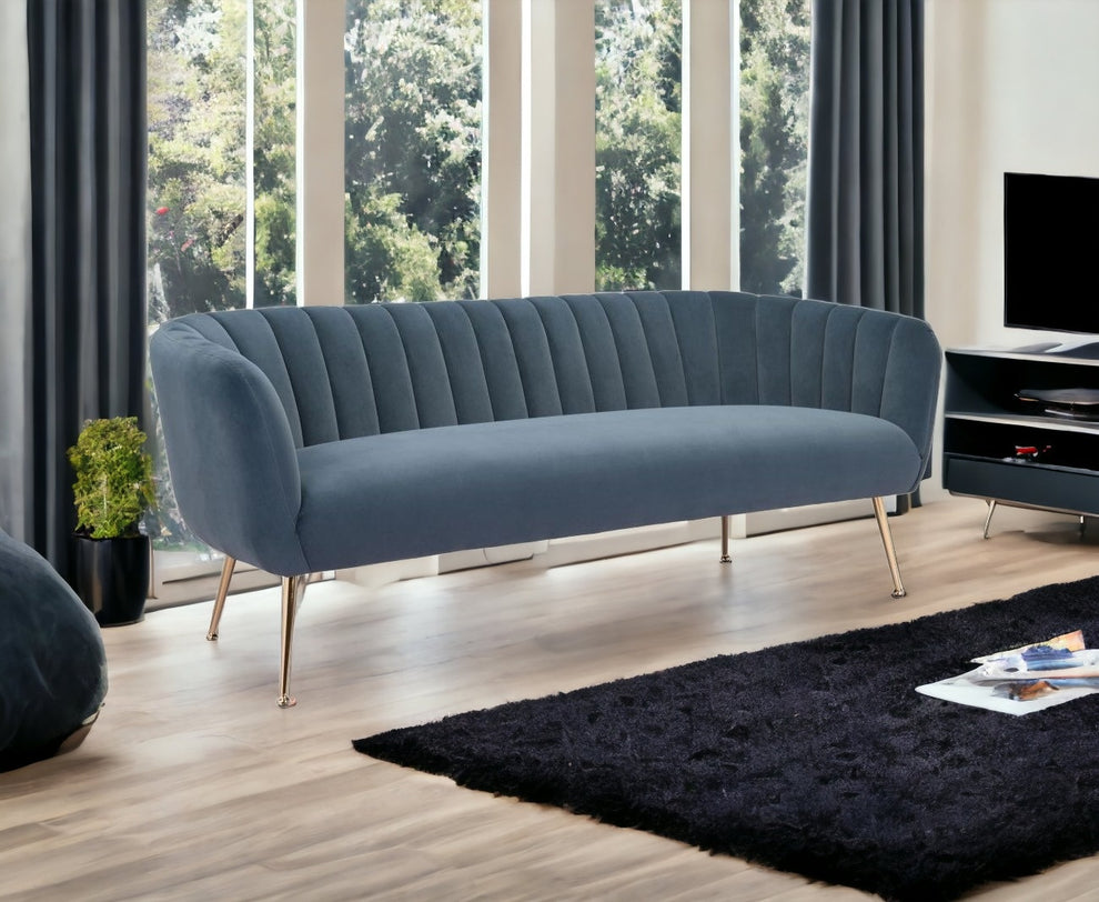 70" Dark Gray Velvet And Gold Sofa By Homeroots | Sofas | Modishstore - 2