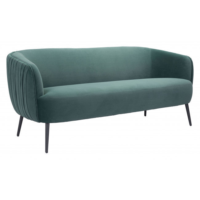 Glam Green Pleated Velvet with Black Sofa By Homeroots | Sofas | Modishstore