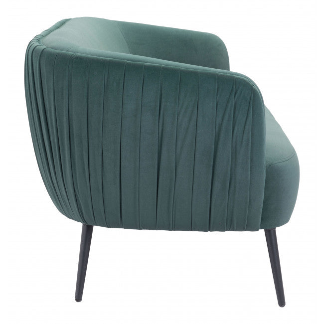 Glam Green Pleated Velvet with Black Sofa By Homeroots | Sofas | Modishstore - 2