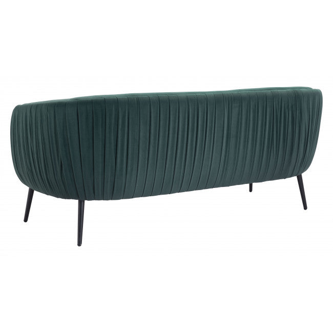 Glam Green Pleated Velvet with Black Sofa By Homeroots