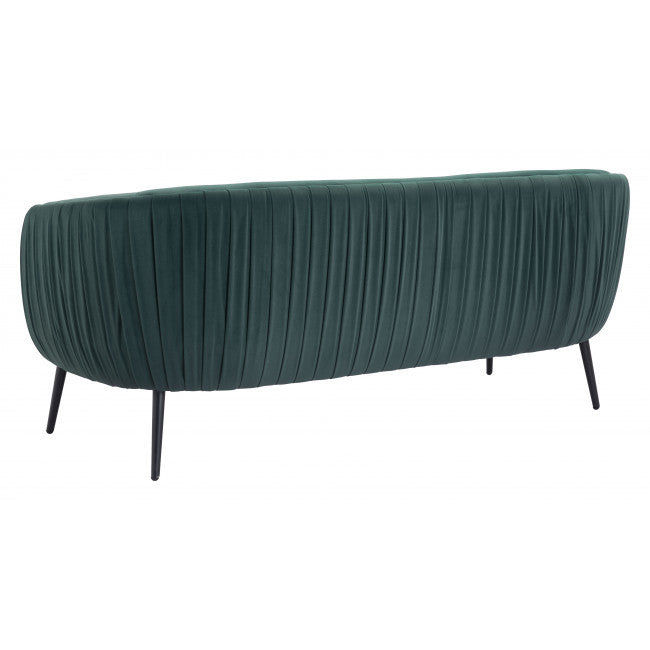 Glam Green Pleated Velvet with Black Sofa By Homeroots | Sofas | Modishstore - 5