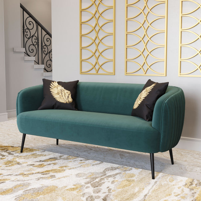 Glam Green Pleated Velvet with Black Sofa By Homeroots | Sofas | Modishstore - 8