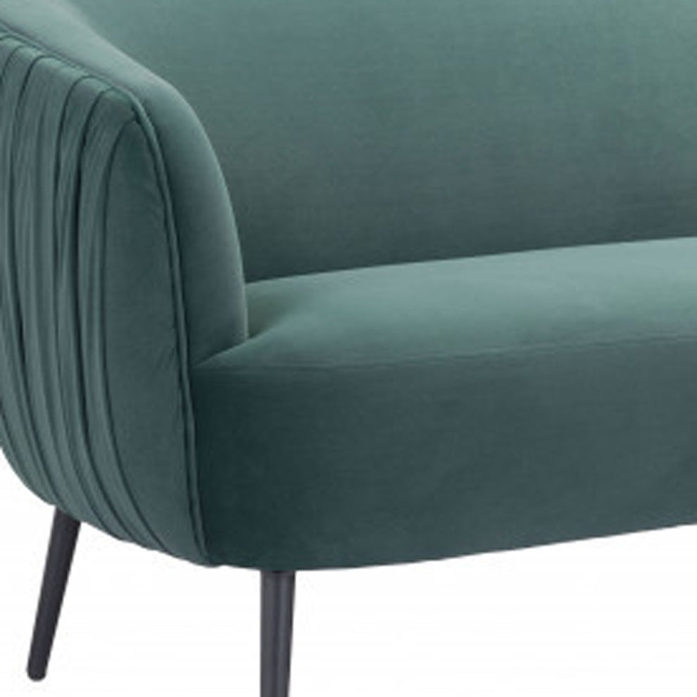 Glam Green Pleated Velvet with Black Sofa By Homeroots | Sofas | Modishstore - 6
