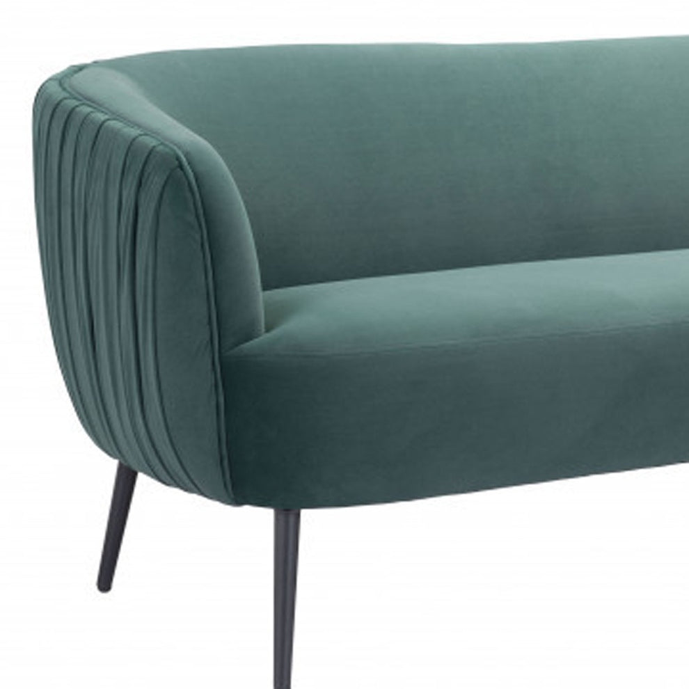 Glam Green Pleated Velvet with Black Sofa By Homeroots | Sofas | Modishstore - 7