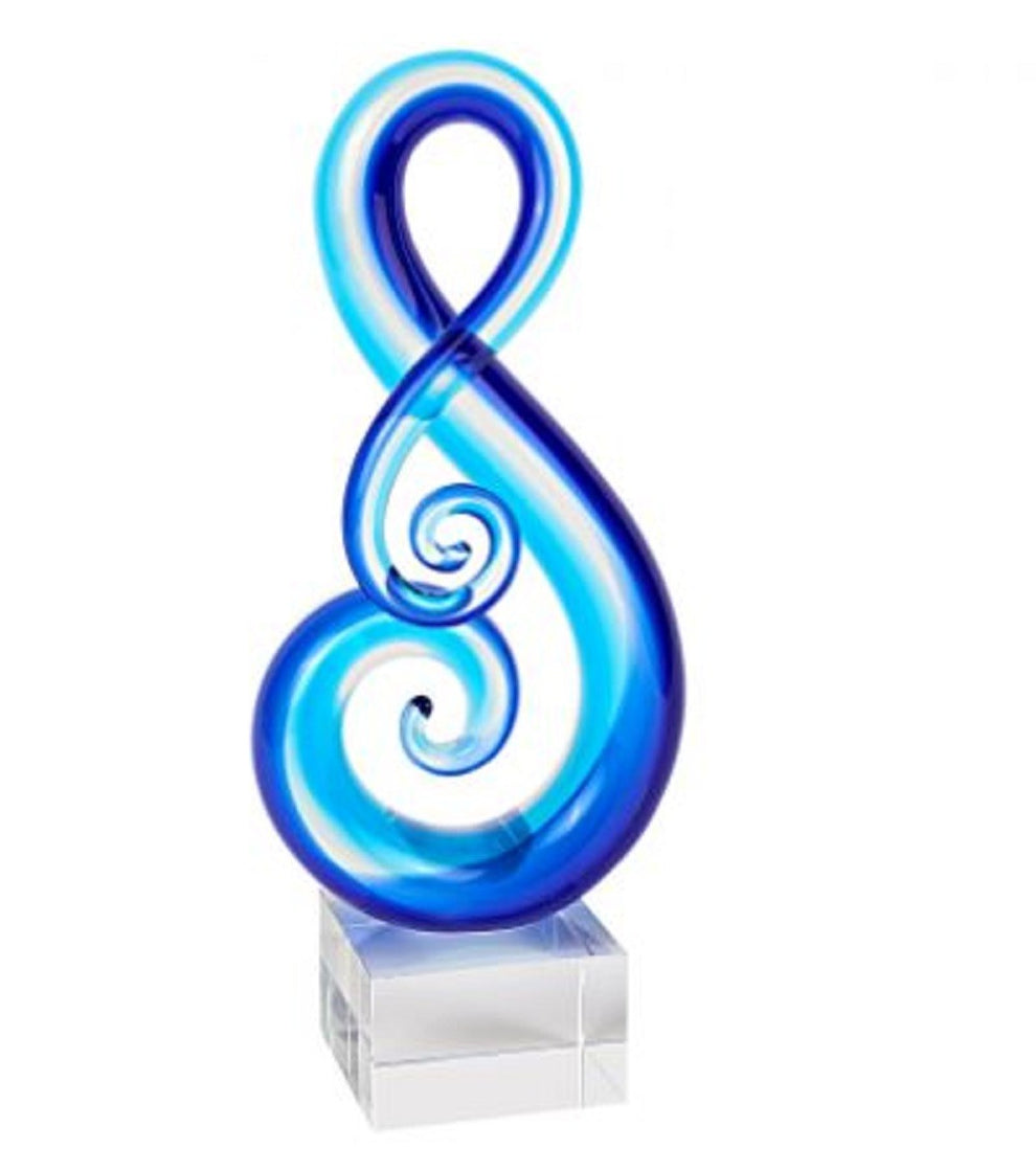 Stylish Light Blue Musical Clef Glass Sculpture By Homeroots | Sculptures | Modishstore - 2