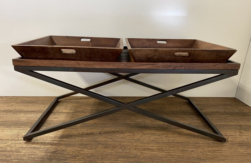 Modern Black Iron X Leg Wood Tray Coffee Table By Homeroots | Coffee Tables | Modishstore - 2