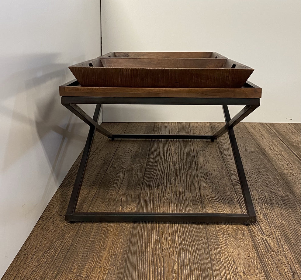 Modern Black Iron X Leg Wood Tray Coffee Table By Homeroots | Coffee Tables | Modishstore - 3