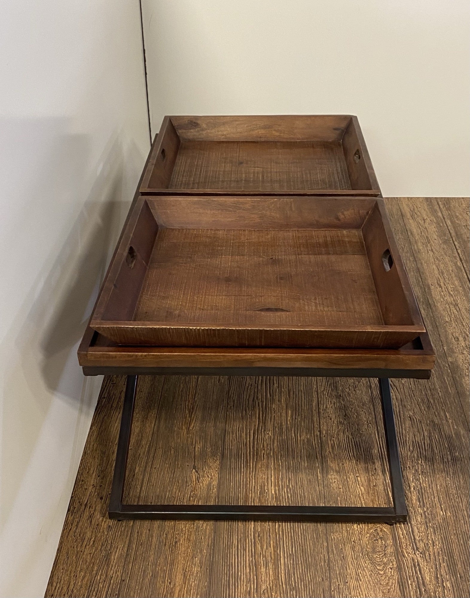 Modern Black Iron X Leg Wood Tray Coffee Table By Homeroots | Coffee Tables | Modishstore - 4