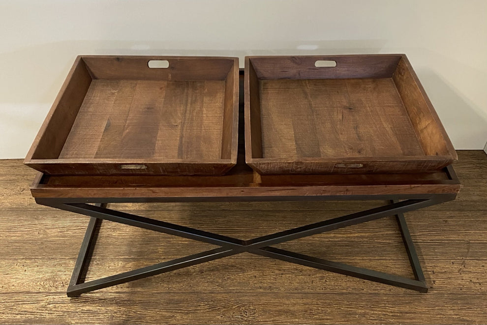 Modern Black Iron X Leg Wood Tray Coffee Table By Homeroots | Coffee Tables | Modishstore - 5