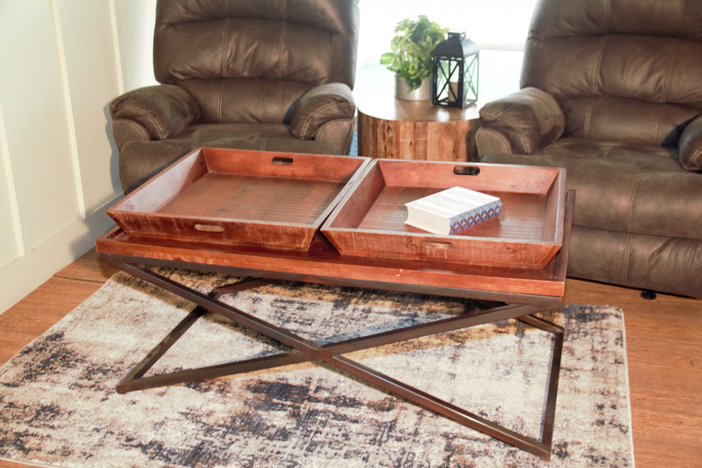 Modern Black Iron X Leg Wood Tray Coffee Table By Homeroots | Coffee Tables | Modishstore - 6