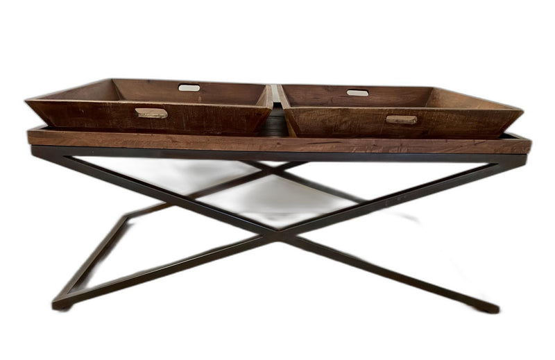 Modern Black Iron X Leg Wood Tray Coffee Table By Homeroots | Coffee Tables | Modishstore