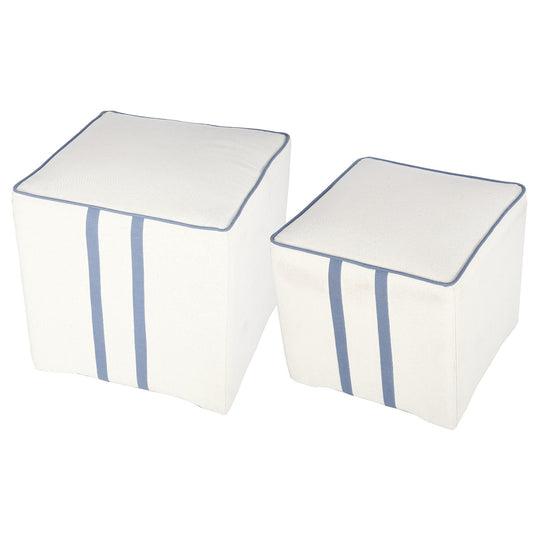 A&B Home Upholstered Cubes With Blue Strips - Set Of 2 | Ottomans | Modishstore