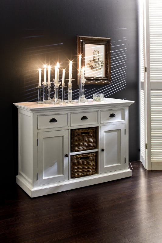 White Modern Farmhouse Large Accent Cabinet With Baskets By Homeroots | Cabinets | Modishstore