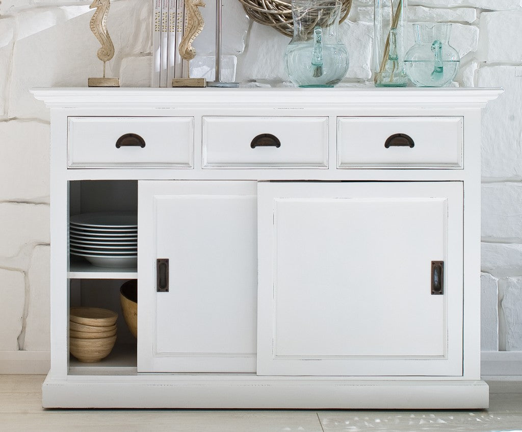 Modern Farmhouse White Buffet Server With Sliding Doors By Homeroots | Sideboards | Modishstore