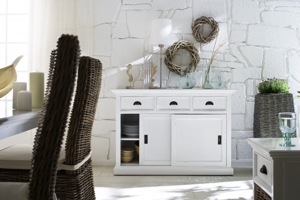 Modern Farmhouse White Buffet Server With Sliding Doors By Homeroots | Sideboards | Modishstore - 2
