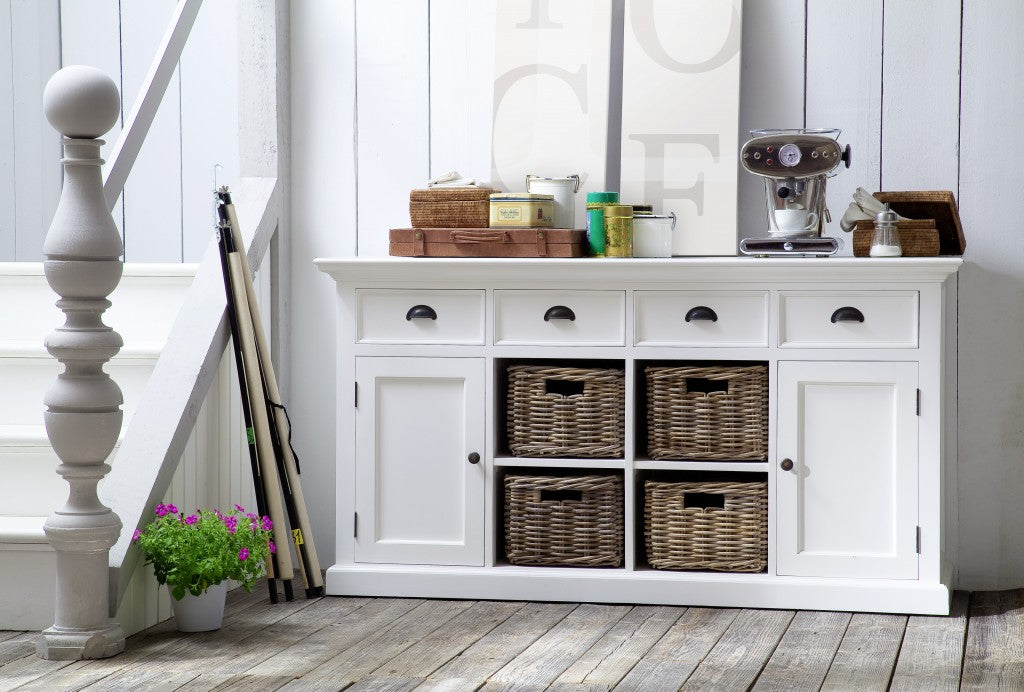 Modern Farmhouse White Buffet With Baskets By Homeroots | Sideboards | Modishstore