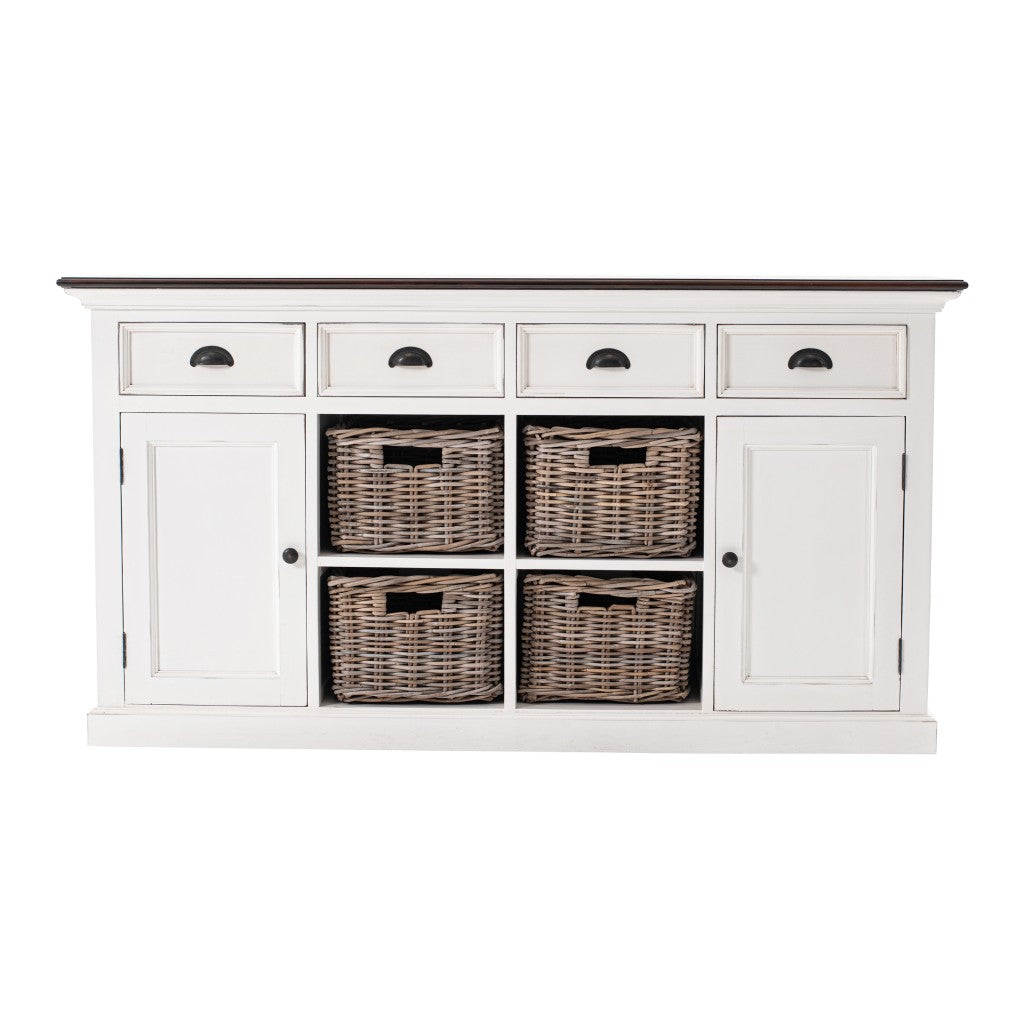 Modern Farmhouse Brown And White Buffet Server With Baskets By Homeroots | Sideboards | Modishstore