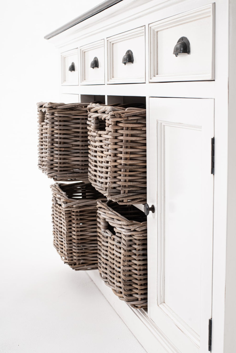 Modern Farmhouse Brown And White Buffet Server With Baskets By Homeroots | Sideboards | Modishstore - 4