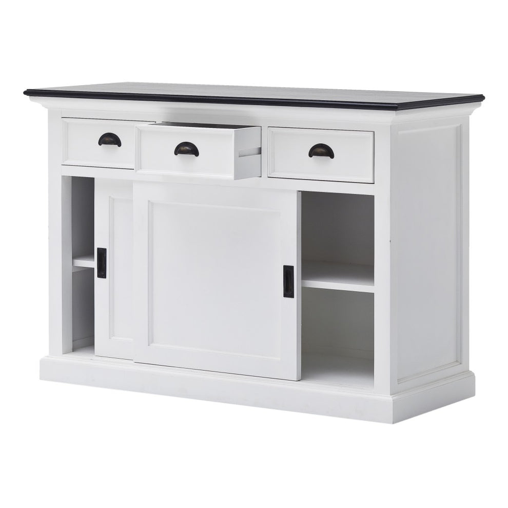 Modern Farmhouse Black And White Buffet Server With Sliding Doors By Homeroots | Sideboards | Modishstore - 3