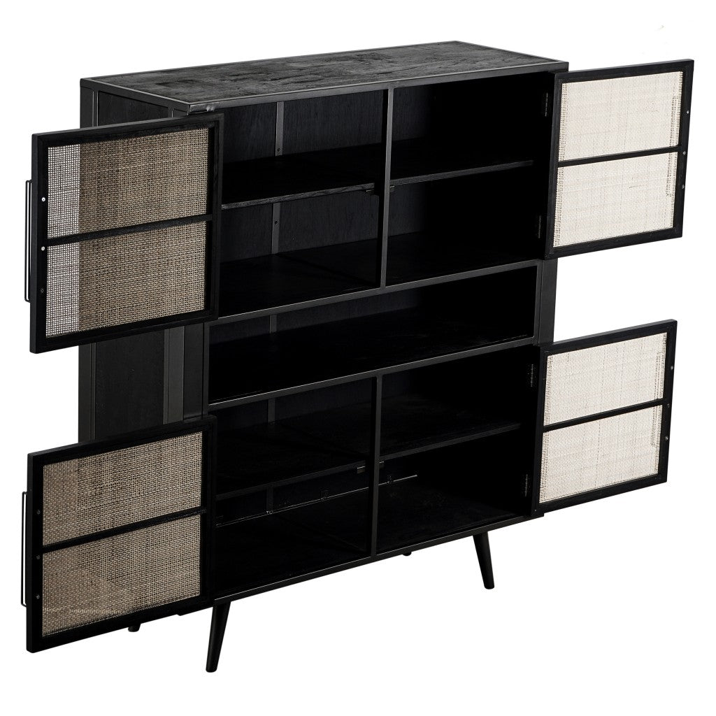 Modern Rustic Black Rattan Double Decker Accent Cabinet By Homeroots | Cabinets | Modishstore - 3