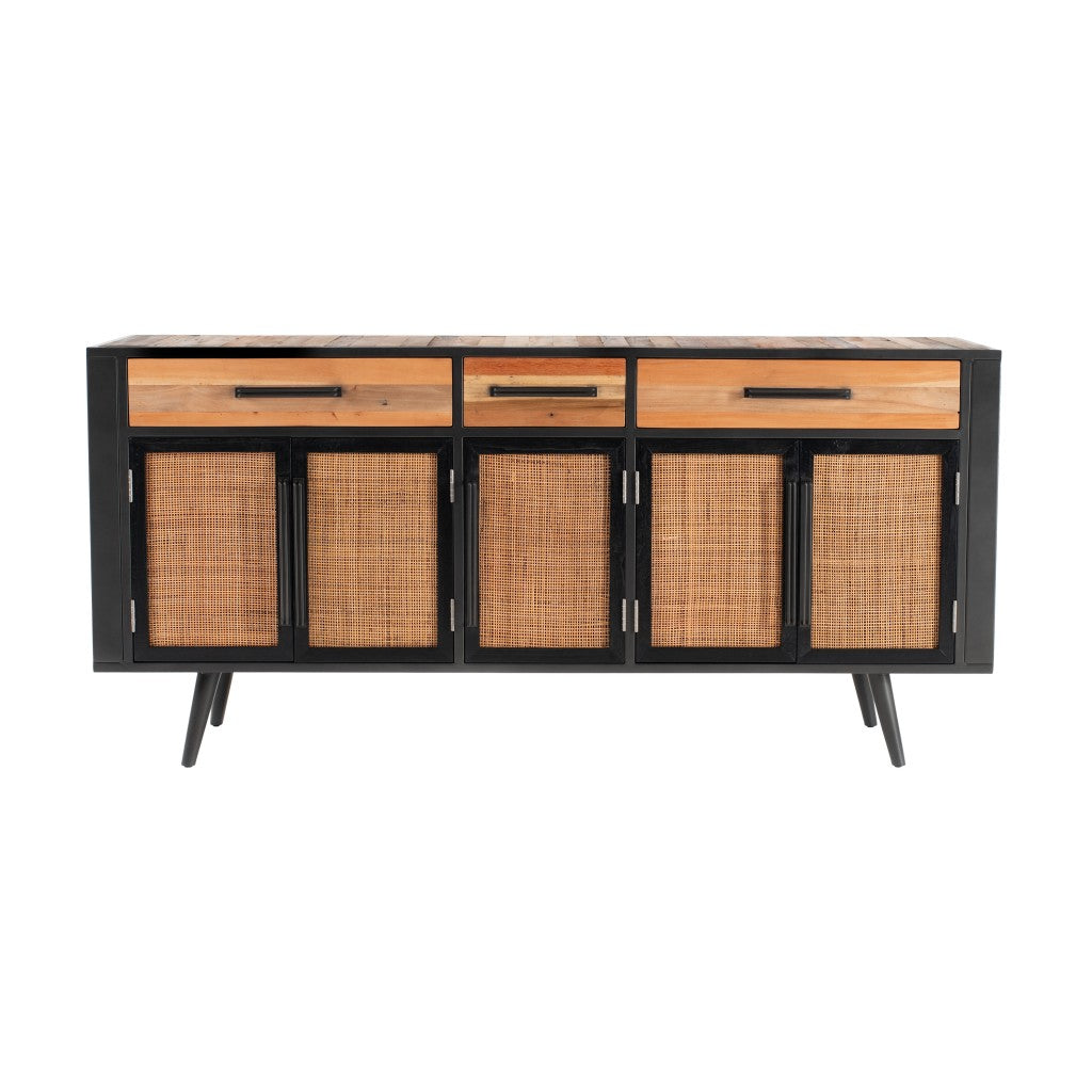 71" Modern Rustic Black Natural And Rattan Buffet Server By Homeroots | Sideboards | Modishstore