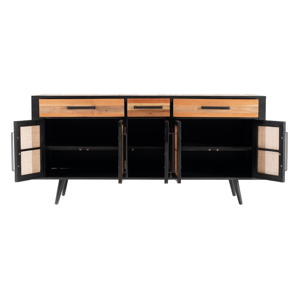 71" Modern Rustic Black Natural And Rattan Buffet Server By Homeroots | Sideboards | Modishstore - 2