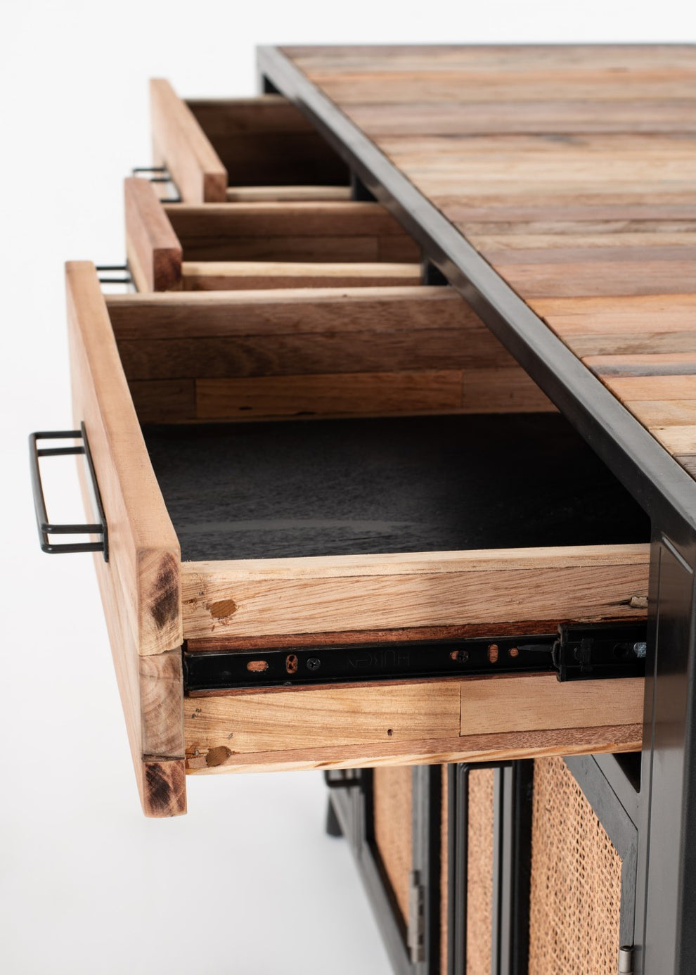 71" Modern Rustic Black Natural And Rattan Buffet Server By Homeroots | Sideboards | Modishstore - 5