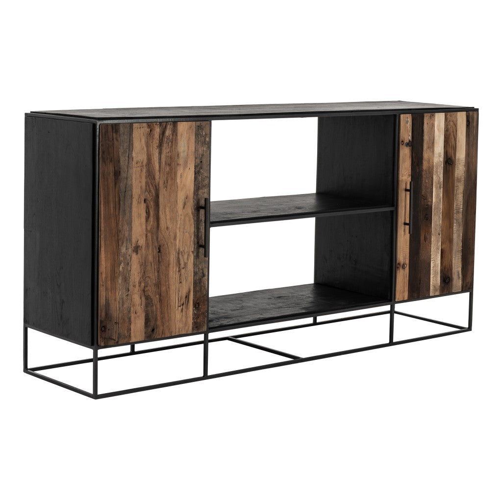 Modern Rustic Black And Natural Media Center Tv Stand By Homeroots | Cabinets | Modishstore - 2