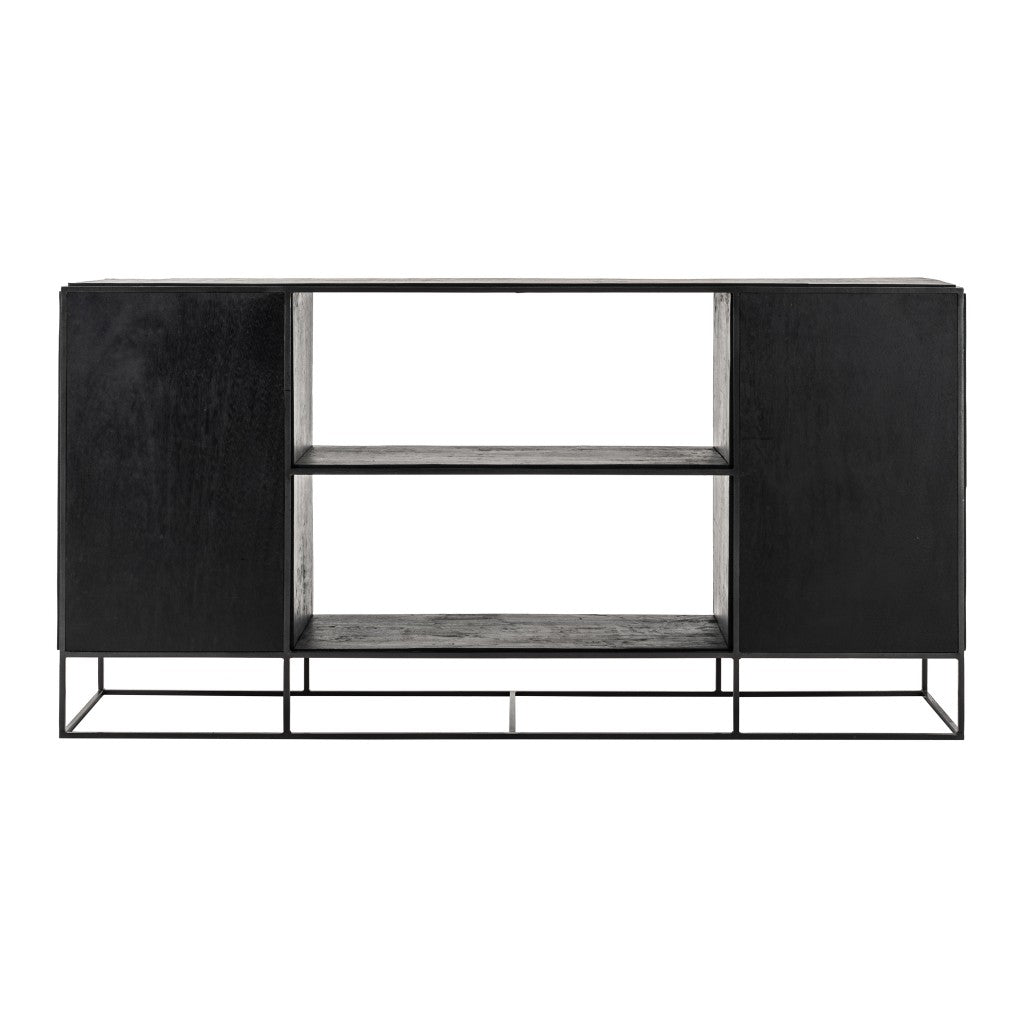 Modern Rustic Black And Natural Media Center Tv Stand By Homeroots | Cabinets | Modishstore - 5