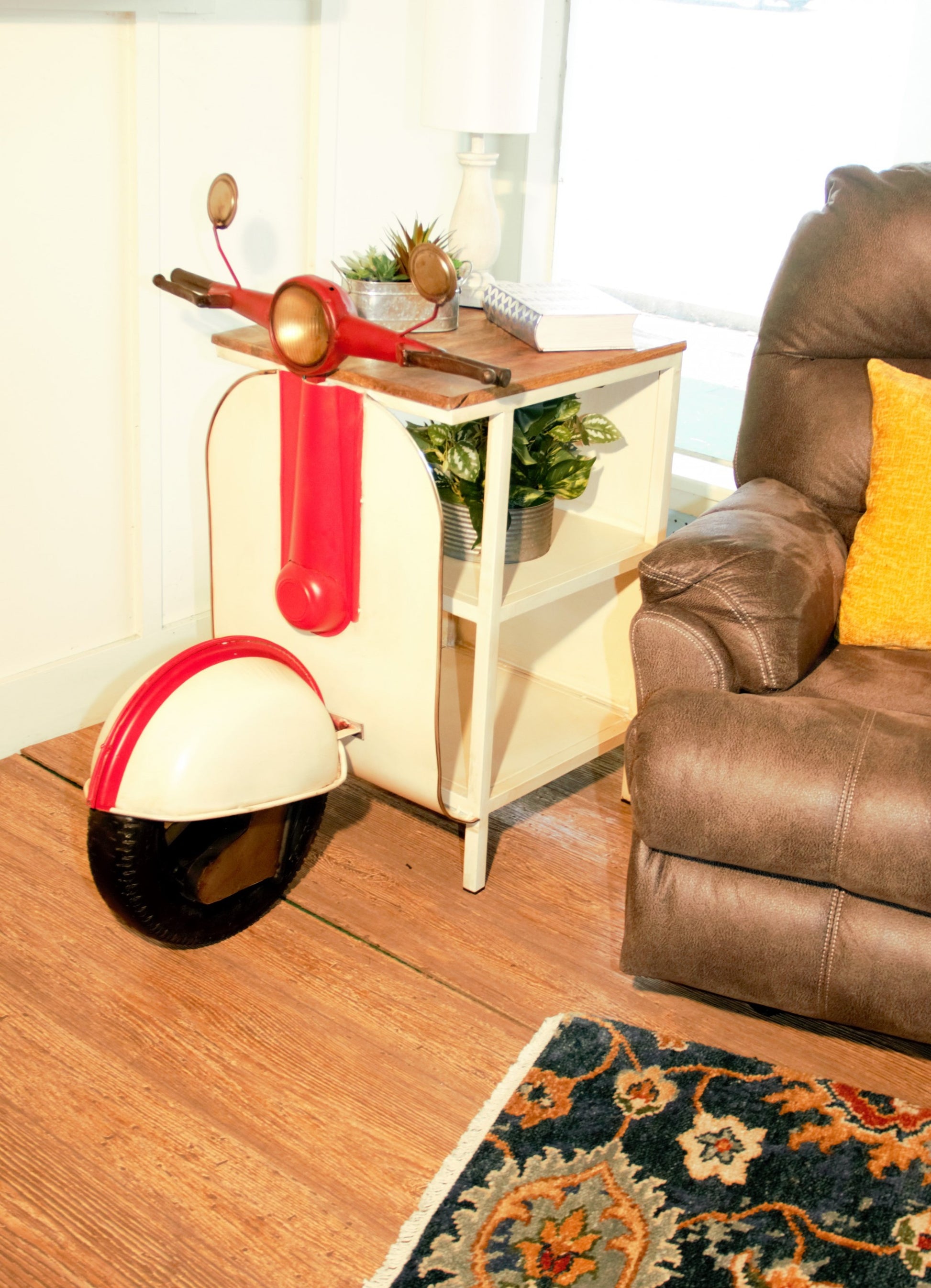 Rustic Red And Vanilla Scooter Cabinet By Homeroots | Bar Carts | Modishstore - 5